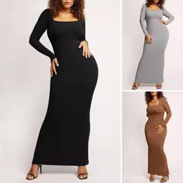 Casual Dresses Women Square Neck Dress Stylish Women's Maxi Flattering Bodycon Fit Soft Elegant For Spring Fall Fashion Solid Color