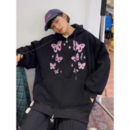 Kadın Hoodies Sweatshirts Qweek Kawaii Zip Up Japon Y2K Büyük boyutlu grafik sweatshirt Harajuku kapüşonlu kız için 230823