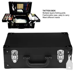 Andra tatueringsförträdare Multifunktion Stora kapacitet Box Professional Eye and Lip Nail Tool Portable Large Cosmetic Bag Storage Black 230823