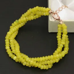 Strand Faseted Abacus Multilayer 3 rzędy cytrynowe żółty kamień naturalny Jades Chalcedony 2 4 mm koraliki bransoletki Unikalna biżuteria 7,5 cala B2785