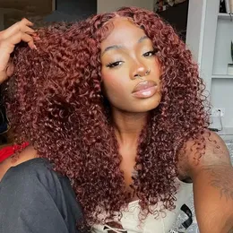 Reddish Brown Water Wave Long Wigs for Women 13x6 Hd Lace Frontal Wigs 250% Deep Curly Wave Human Hair Full Lace Frontal Wigs