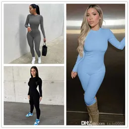 Designer Womens Jumpsuits 2023 Autumn New Fashion Solid Color Slim Fit Yoga Sports Rompers 3 Colours