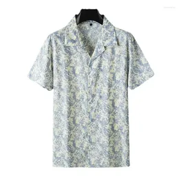 Men's Casual Shirts Mens Floral Pinted Cuban Collar Shirt Summer Short Sleeves Plus Size Hawaiian Guayabera Button Down Beach