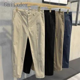 Men's Pants Summer Safari Cotton Cropped Pants Trendy Men's High Street Solid Color Casual Suit Pants Korean Elegant Tapered Slim Trousers 230824