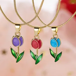 Pendant Necklaces Vintage Elegant Tulip Flower Necklace For Women Fashion Aesthetic Flowers Clavicle Chain Choker Wedding Party Jewelry