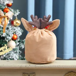 Cute Wholesale Custom Reindeer Veet Drawstring Santa Sack Antler Christmas Gift Bag