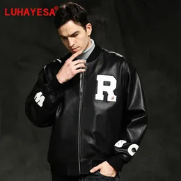 メンズジャケットGeniune Goat Skin Leather Jacketluhayesa Black Casty Baseball Style Autumn Sports Clothing Male Real Outerwear 230824