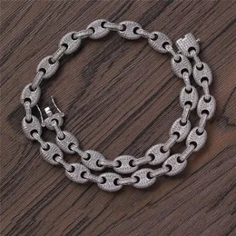 12mm 16-20インチゴールドメッキBling CZ Stone Coffee Bean Chain Necklace Bracelet Rapper Street Jewelry for Men Gift196Q