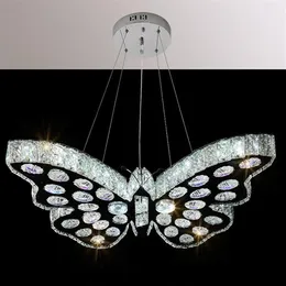 현대식 Led Crystal Butterfly Chandeliers 침실 펜던트 램프 로이어 거실 식당 어린이 방 천장 조명 조명 HO271O