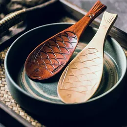 Retro Japanese Creative Fish Shape Rice Spoon Cute Nature Wooden Non-stick Rice Shovel Scoop Kitchen Cooking Utensils Supplies HKD230810