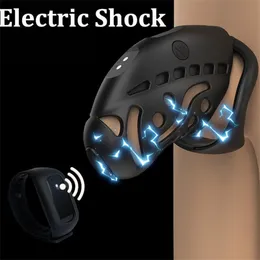 Cockrings LOCKING 9 Speed Electric Shock Penis Cage Male Chastity Wireless Remote Control Electrical stimulation Cock Sex Toy For Men 230824