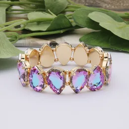 Bangle AB Color Glass Armband för kvinna Bohemisk överdrivning Spring Crystal Bangle Madera Bride Wedding Pulseira 230824