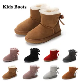Kids Warm Bow Boots Children Classic Mini Half Snow Boot Winter Full fur Fluffy furry Satin Ankle Preschool PS Enfant Child kid Toddler Girl Tod Boots Booties bowknot
