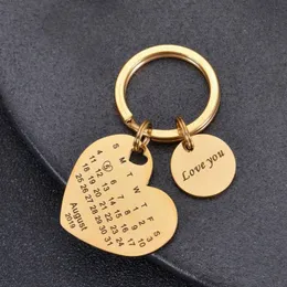 Keychains conters personalizados calendário Keychain Nomes gravados personalizados Data Keyring for Men Women Anniversary Birthday Christmas Presente 230823