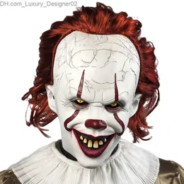 رعب Pennywise Joker Mask Cosplay مخيف زاحف الشر شيطان المهرج القتلة اللاتكس خوذة عيد الهالوين الحزب الدعائم Q230824