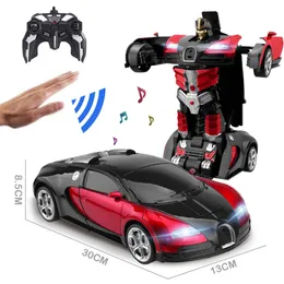 Electricrc Car 29cm 1 14 RC -Auto 2,4 GHz Induktion Transformation Auto Roboter Elektrische Deformation Musik Geste Fernsteuerung Spielzeugauto für Boy B01 230823