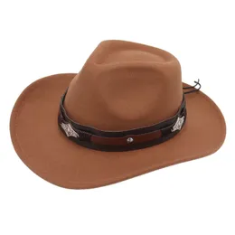 Western Cowboy Hat Dance Performance Fedora Hat Belt Accessori Felt Cap Coppia Cappello Cowgirl Cappello Riding UV Protection