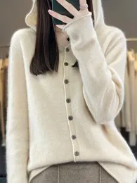 Women's Hoodies Sweatshirts OneLine Hoodie 100 Wool Cardigan Short Loose Knit Solid Color Woman 230823