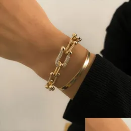 Zincir Bağlantı Kristal U şeklinde Tokalı Metal Bileklik Bilgi İfadesi Altın Sier Renk Moda Pseras Kadın Bijoux Hediye Damla Teslimat Je Dhyim