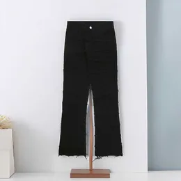 Designer de moda jeans masculino retro retalhos queimado calças grunge selvagem empilhado rasgado calças compridas em linha reta baggy lavado desbotado para