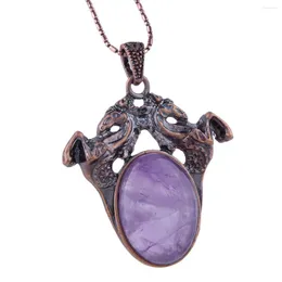 Pendant Necklaces SUNYIK Bronze Double Horse Inlay Oval Natur Crystal Stone Retro Charm Healing Jewelry For Women Men