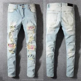 21SS Design Mens Designer Jeans Depant Thin Slim-Leg Motorcycle Bike Patch Denim Fashion Grey Jean Social Size UK Size W29-W2345