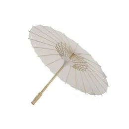 Fani 50pcs Parasols Wedding Bride Parasols White Paper Parasol drewniany uchwyt Japońskie chińskie rzemiosło 60 cm parasol o średnicy FY5699