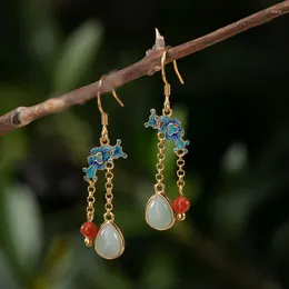 Dangle Earrings Enamel Ear Hook Light Luxury Classic Natural An Jade Water Drop For Women Inspired Ancient Gold Craft Jewelry