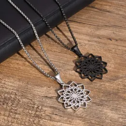 Anhänger Halsketten trendige Blume des Lebens heilige Geometrie für Männer Edelstahl hohl Lotus Anhänger Kragen Männliche Geschenkschmuck Schmuck