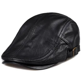 Berets Outdoor Unisex Genuine Leather Duckbill Boina Thin Hats For MenWomen Leisure BlackBrown 51cm Fitted Cabbie Bonnet 230823