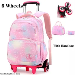 Ryggsäckar barn skola ryggsäck med hjul grundskolväskan löstagbar mochila feminina vagnar för flickor barn påsar 230823