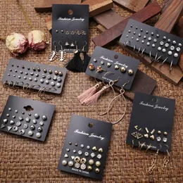 Orecchini a bottone Set misto minimalista bohémien per donne Ragazze Semplice cuore geometrico Orecchino di cristallo con perla Piccoli gioielli con orecchini a bottone