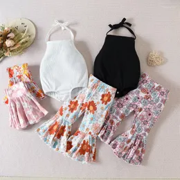 Clothing Sets 2PCS Infant Baby Girls Romper Pants Set 2023 Summer Bodysuits Flared Trousers Outfits Toddler Fashion Backless Tops Clothes