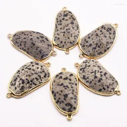 Collane a ciondolo che vendono pietra naturale in pietra naturale irregolare Dalmatian Jasper Connector Slice Necklace Gold Thrind Charms Gioielli all'ingrosso 6pcs 6pcs