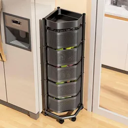 Magazyn kuchenny 360 Obrotowy koszyk wózka wielopiętrowym metalowym szelfem narożnym Organizer warzywny z kołem