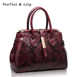 Evening Bags Tail Lily Chinese Style Vintage Shoulder Bag Genuine Leather Embossed Handbags Elegant Ladies Crossbody 230823