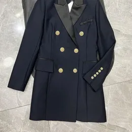 Kadın Suitleri Kadın lacivert orta uzunlukta yün ceket yüksek kaliteli sonbahar kış çift göğüslü resmi bayanlar blazer moda yaka