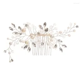 Hårklipp handgjorda silverfärgbrudkammare Kvinnor Pärl Rhinestone smycken Ornament Brudbröllop eleganta headpieces tio