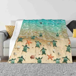 Coperte Sea Beach Turtle Starfish Coppate coperta calda soffice soffice pausa accogliente coperte per il divano da letto in flanella stampa da campeggio da viaggio in campeggio R230824