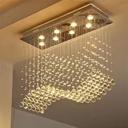 Contemporary Crystal Rectangle Chandelier Lighting Rain Drop Crystals Ceiling Light Fixture Wave Design Flush Mount For Dining Roo218o