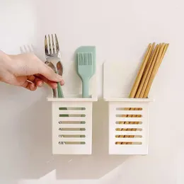 Kitchen Storage Creative Simple Chopsticks Drain Box Self-adhesive Wall -mounted Knife Spoon Fork Holder Tableware Rack Tool