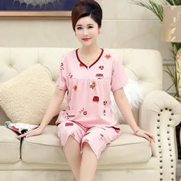 Frauen Nachtwäsche Frauen Pyjamas Sets sexy V-Ausschnitt Pijamas de Mujer Baumwoll Pyjama Blumener Sommer Pink Pyjama