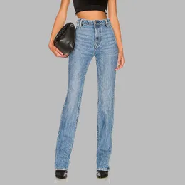 Jeans femminile autunno ad alta vita lavati i pantaloni di jeans in cotone tratto di cotone di qualità retrò pantaloni casual leggera dritta 230823