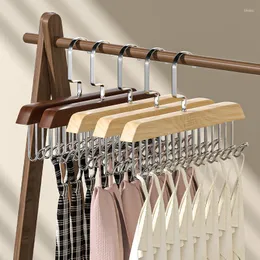 شماعات رف الملابس الخشبية الصلبة متعددة الوظائف مع 8 خطافات لتخزين خزانة الملابس