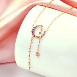 Chains Necklace Women's S925 Sterling Silver Rose Gold Plated Star Moon Tassel Clavicle Chain Graceful And Fashionable Color Nec
