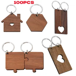 Keychains Lanyards 100st Blank Wood Keychain Träar husdjur ID -taggar hund -ID -krage hängen trä Keyring Handwork Diy Charm Tillbehör Partihandel 230823