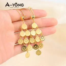 Stud Ayong Tassel Coin Dangle Brincos 18k Banhado A Ouro Brinco Redondo Para Médio Oriente Turco Árabe Mulheres Nupciais Jóias De Casamento 230824