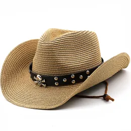 Berets Straw Western Cowboy Hat Hand Hand Made Beach House Sun Hats Summer Cap for Man Woman Curling Brim Protection Hats 230823