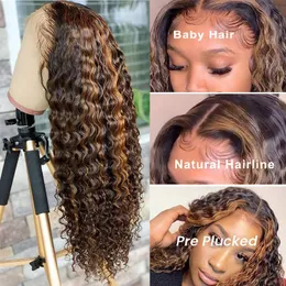 Выделите омбре кружево фронтальное парик Curly Human Hair Wigs 4/27 Цветные глубоководные фронтальные парик Бразильский 13х6 кружев