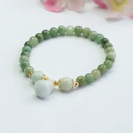 Strand 6mm Natural Myanmar Jadeite Bracelet Men Women Pulsera Fengshui Genuine Burma Jades Gourd Charms Lucky Amulet Bracelets Bangles